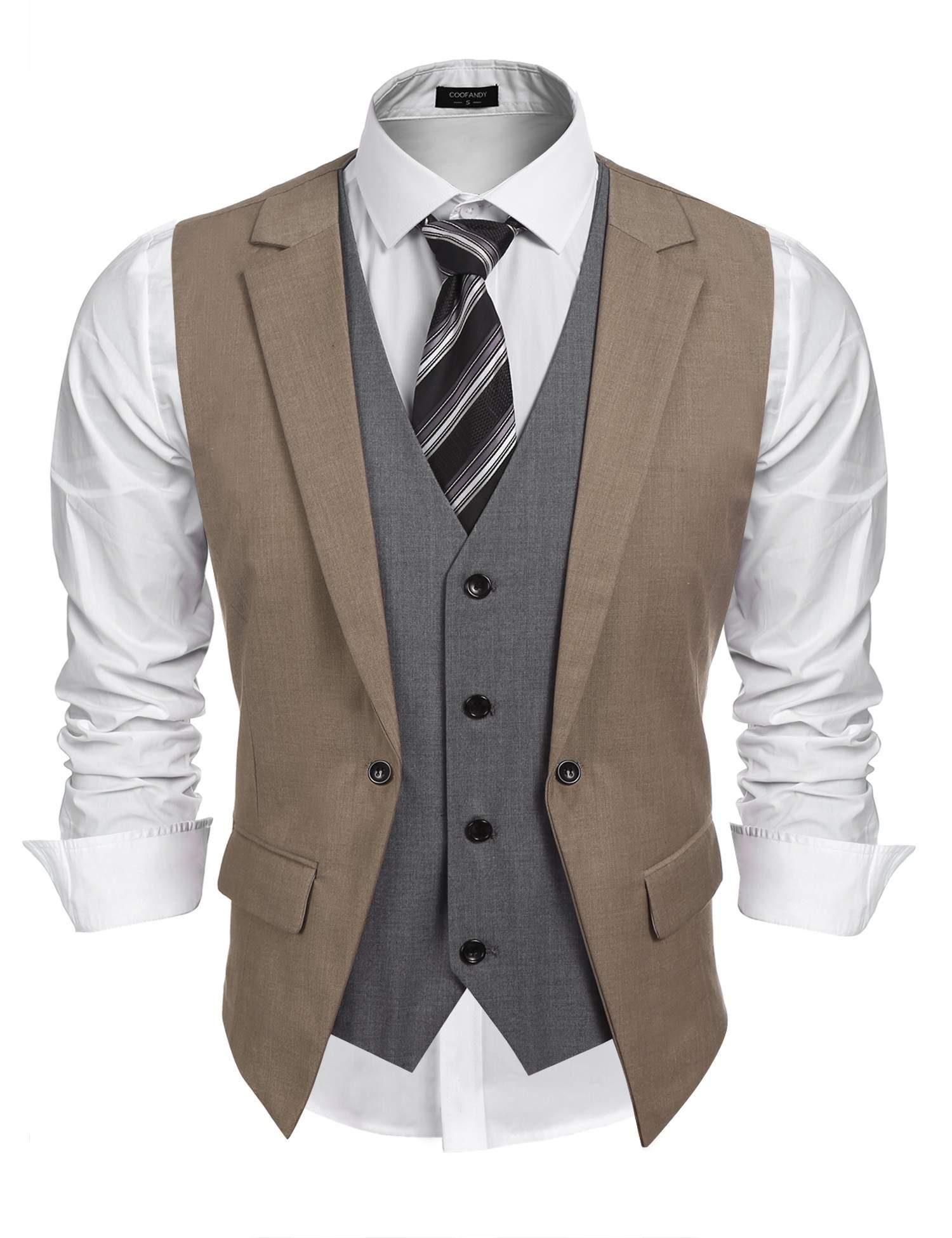 COOFANDY Men's Slim Fit Layered Suit Vest - Formal Business Waistcoat for Wedding & Office Wear | Stylish Dress Vest for Groom, Groomsmen & Professional Occasions
