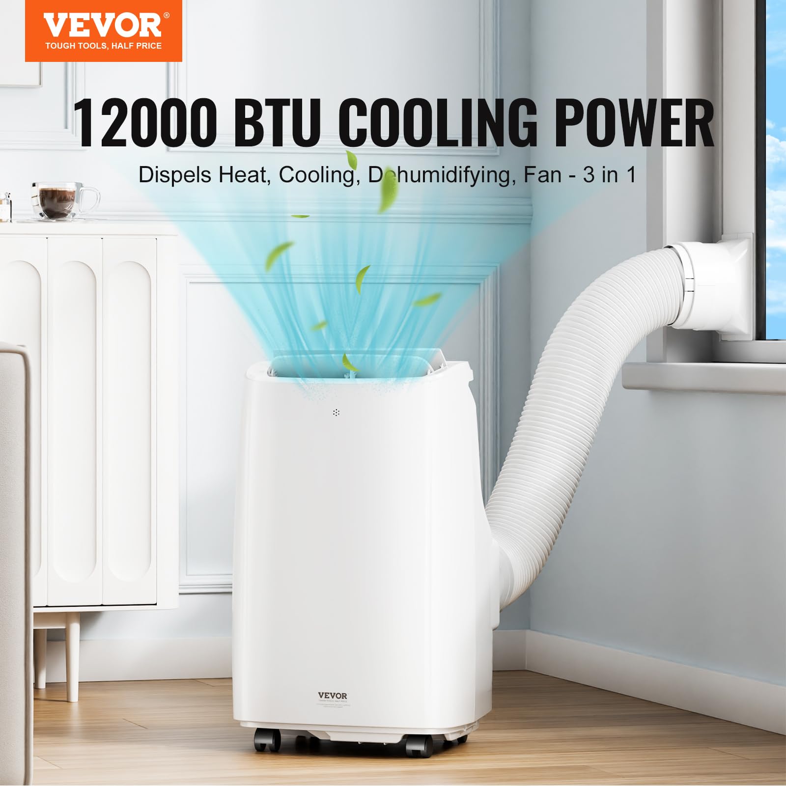VEVOR 12,000 BTU Portable Air Conditioner - 3-in-1 Cooling, Dehumidifier & Fan for Rooms up to 550 sq.ft - Includes Remote & Window Kit - Perfect for Bedrooms, Living Rooms & Home Offices