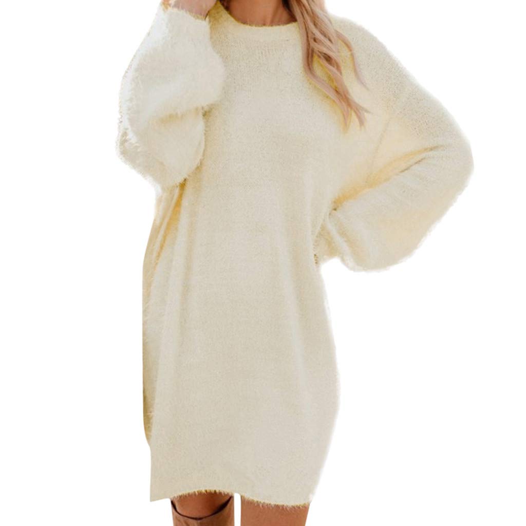 Handyulong Women's Oversized Knit Sweatshirt Dress - Casual Loose Long Tunic Pullover Blouse for Everyday Wear | Perfect for Lounge, Work from Home & Street Style Outfits