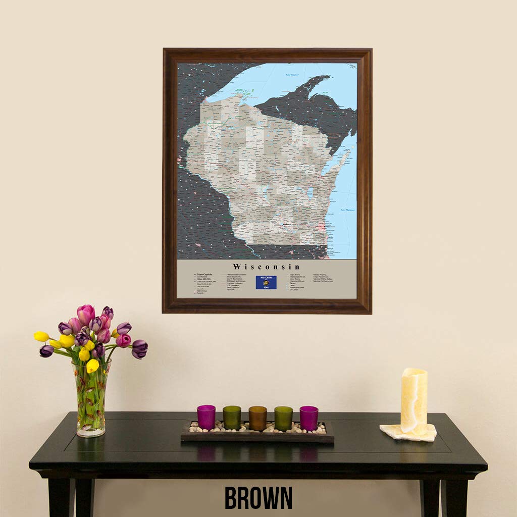 Wisconsin Cork Board with Earth Toned Brown Frame - 33.75 x 27 Inches Bulletin Board with 150 Pins - Perfect for Office, Classroom, or Home Organization & Decor