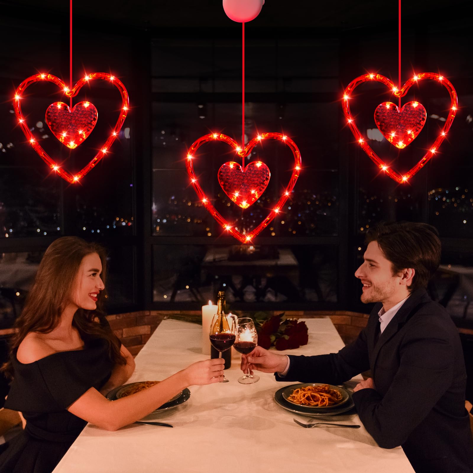 3 Pack Valentine's Day LED Window Lights - Battery Powered Heart Shaped Decor with Timer, Red Hanging Silhouette Lights for Fireplace, Home & Indoor Holiday Decorations (2025) - Perfect for Romantic Ambiance, Christmas Decor & Party Lighting