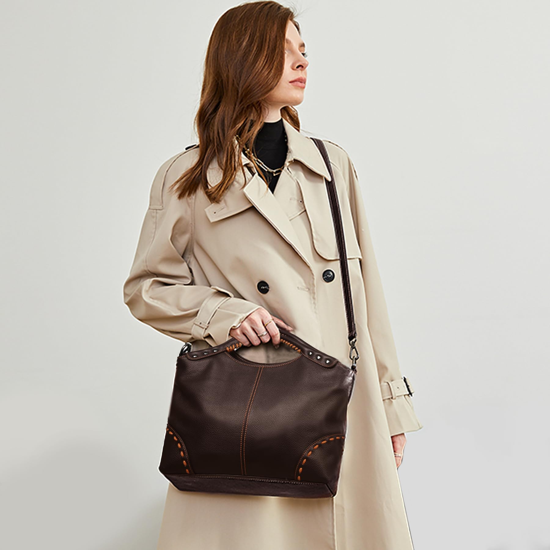 HESHE Genuine Leather Satchel Bags for Women - Designer Crossbody Purse with Multiple Compartments, Top Handle Tote Handbag for Work, Travel & Everyday Use