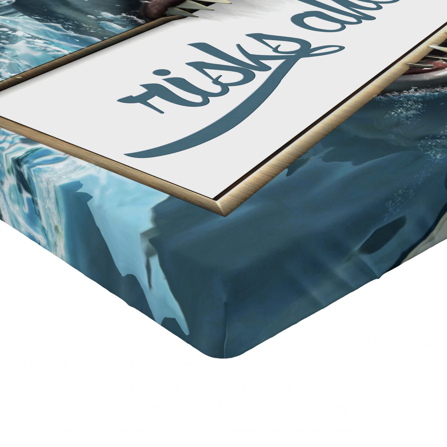 Ambesonne Shark Fitted Sheet - Twin Size Deep Pocket Ocean Themed Bed Cover with All-Round Elastic | Dangerous Big Fish Design with Sharp Teeth Lettering Plaque | Perfect for Kids' Rooms, Beach Themed Decor, or Shark Lovers