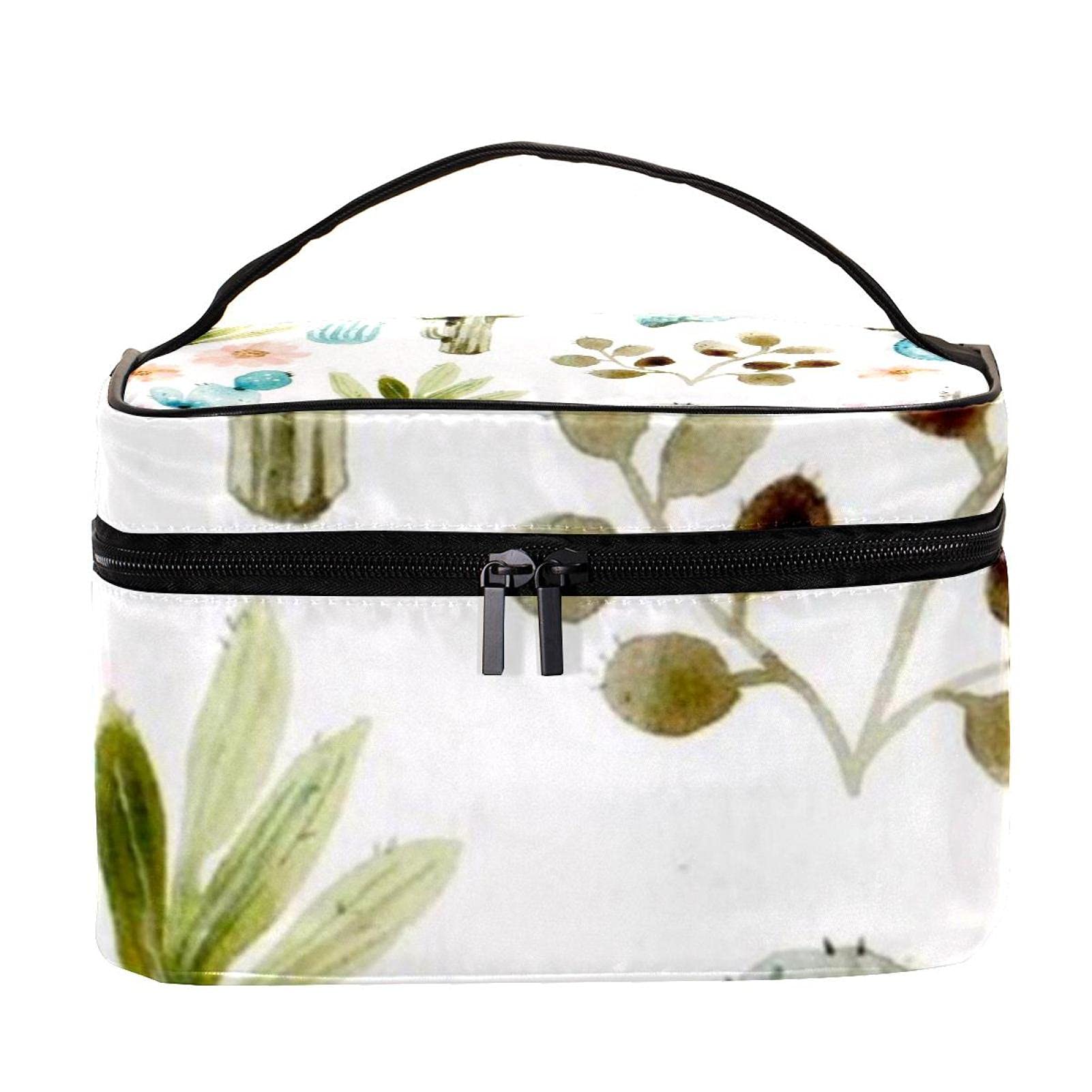 Waterproof Large Travel Makeup Bag with Cactus Watercolor Design - Cosmetic Organizer Case with Zipper for Women & Girls - Perfect for Travel, Gym, and Daily Use