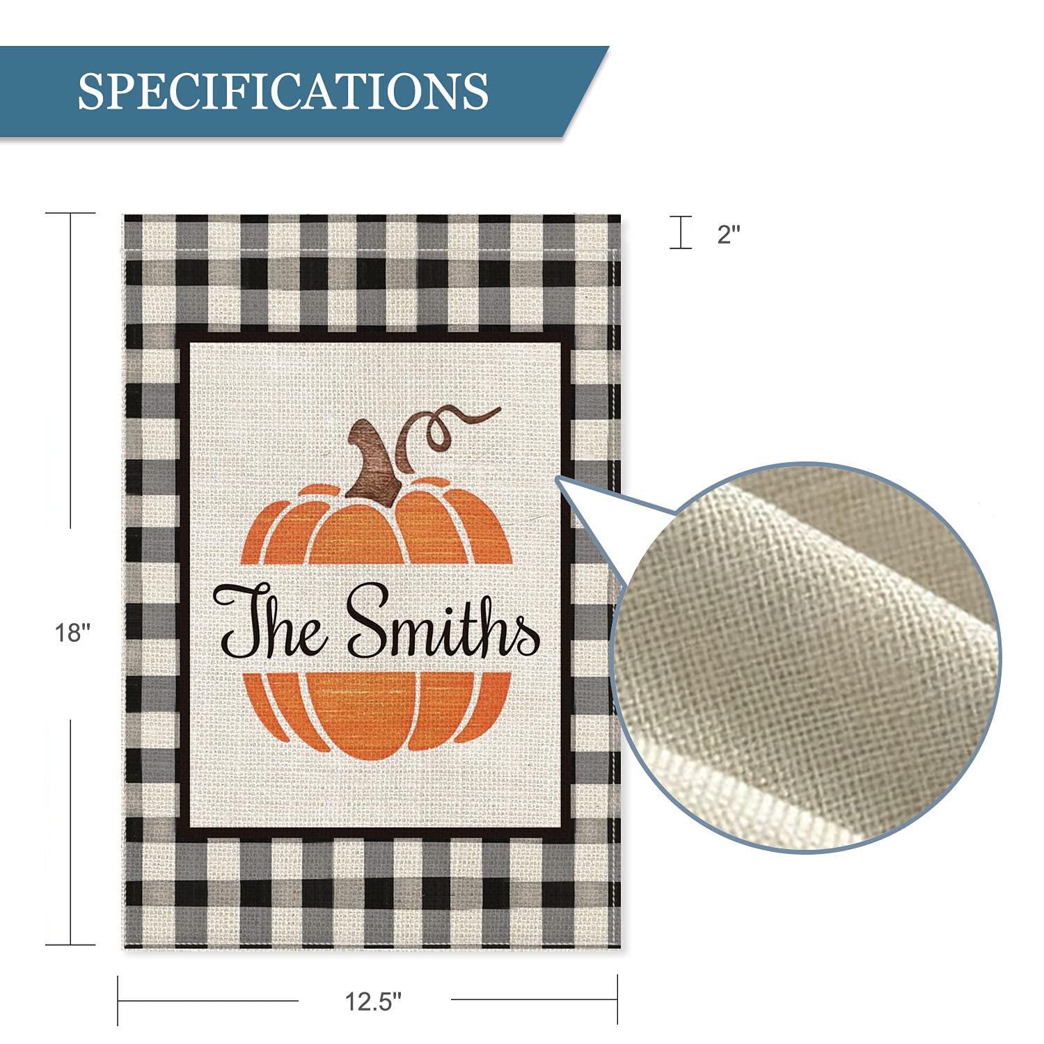 Custom Fall Pumpkin Garden Flag - Personalized Buffalo Plaid Family Name - Double Sided 12x18 Inch Rustic Farmhouse Decor for Yard, Porch & Outdoor Autumn Decoration