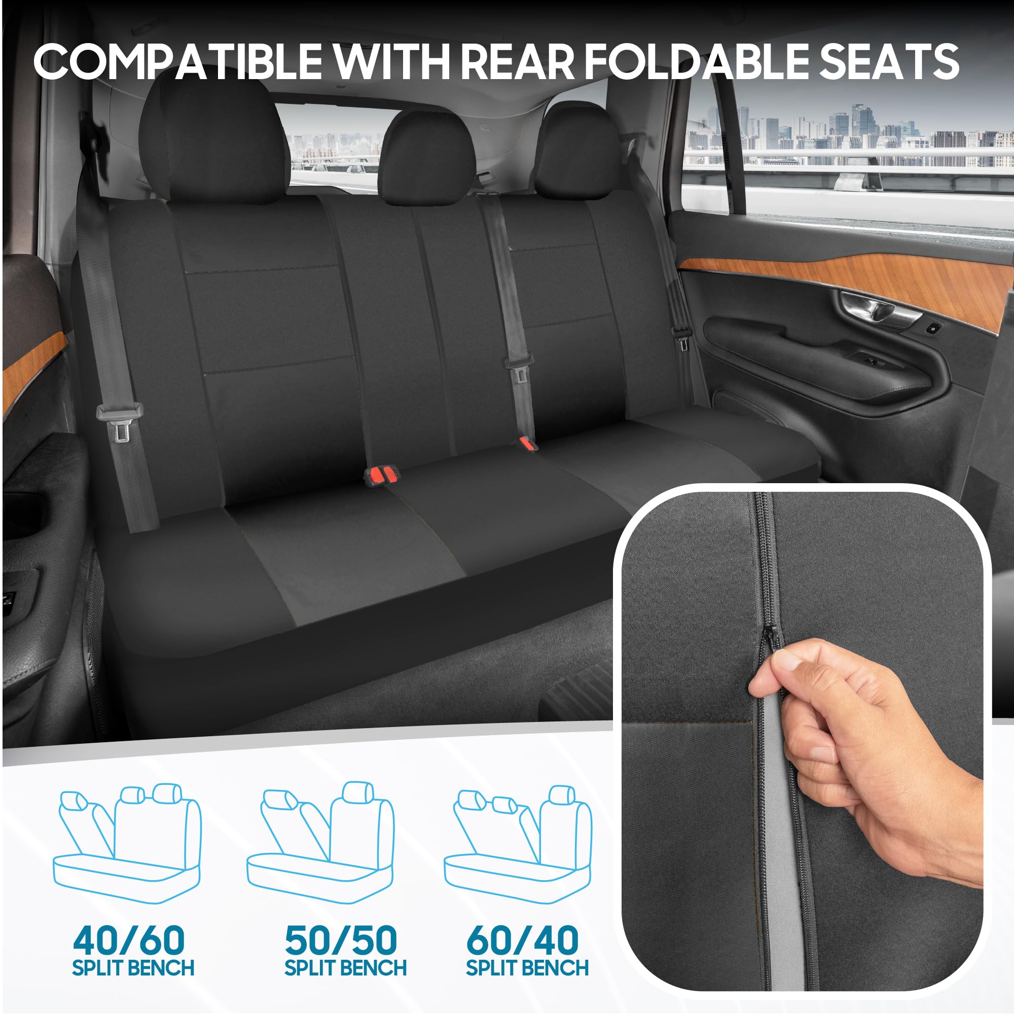 BDK PolyPro Car Seat Covers Full Set - Charcoal Front & Rear Split Bench Seat Covers for Cars, Trucks, Vans & SUVs | Easy Installation | Perfect for Road Trips, Daily Commute & Pet Protection