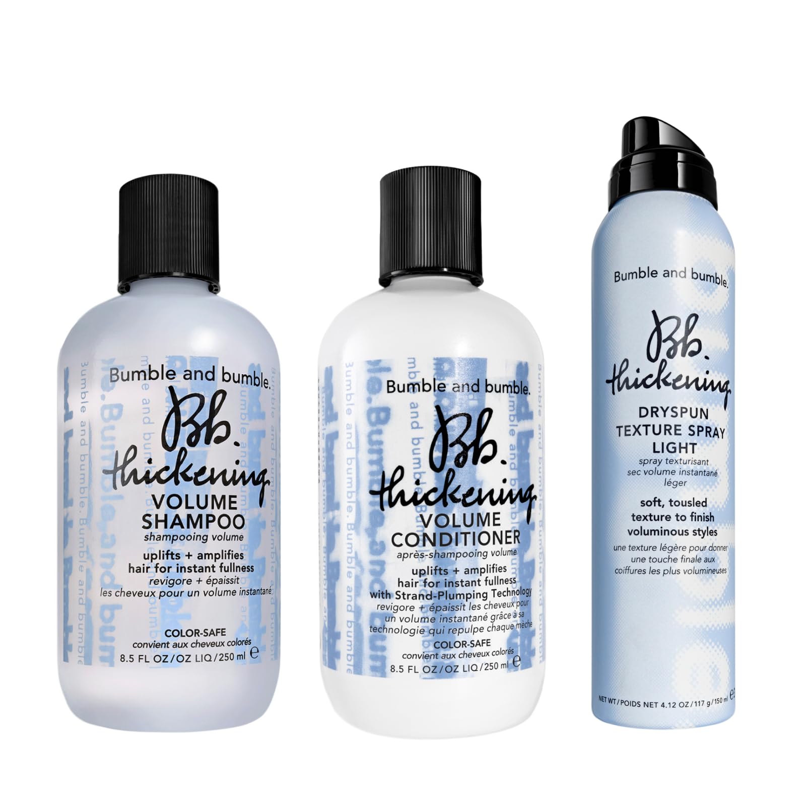 Bumble and bumble Thickening Volumizing Shampoo & Conditioner Set with Dryspun Texture Spray - Hair Care for Fine, Flat Hair - Adds Volume & Texture for Everyday Styling