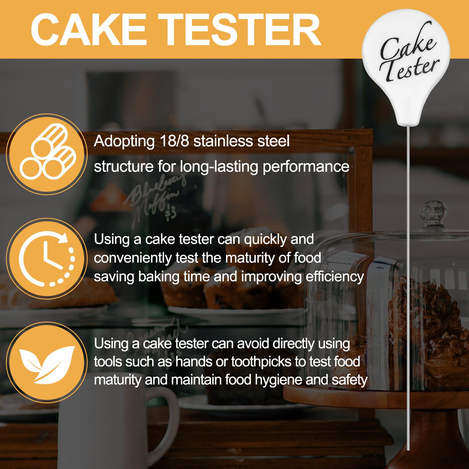 Stainless Steel Cake Tester Kit - 2 Pack 7.5 Inch Baking Doneness Testers for Cakes, Breads & Pastries | Essential Kitchen Baking Tools for Perfect Desserts Every Time