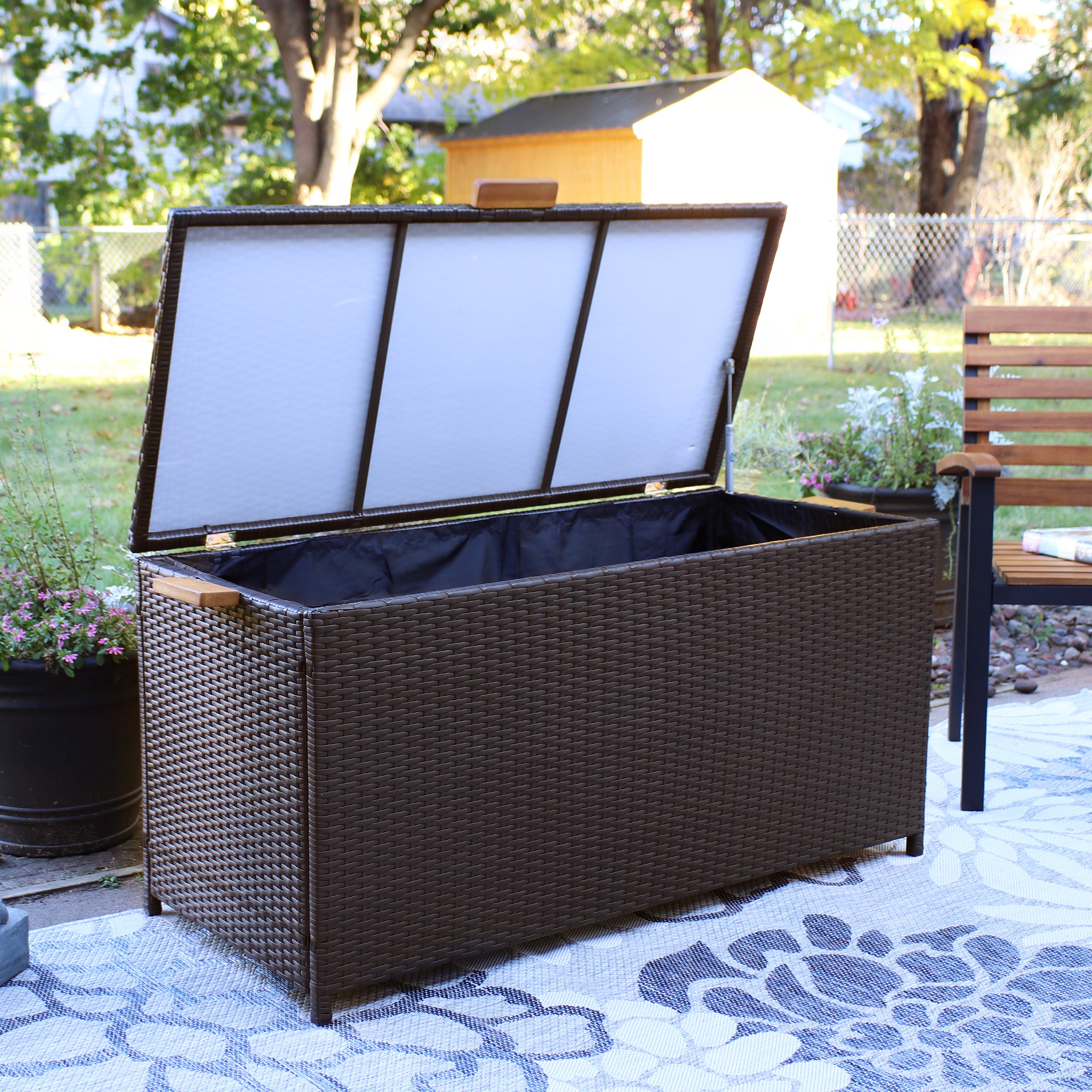 Sunnydaze 75 Gallon Resin Rattan Deck Box for Outdoor & Indoor Storage - Perfect for Patio, Garden, Poolside, and Backyard Organization