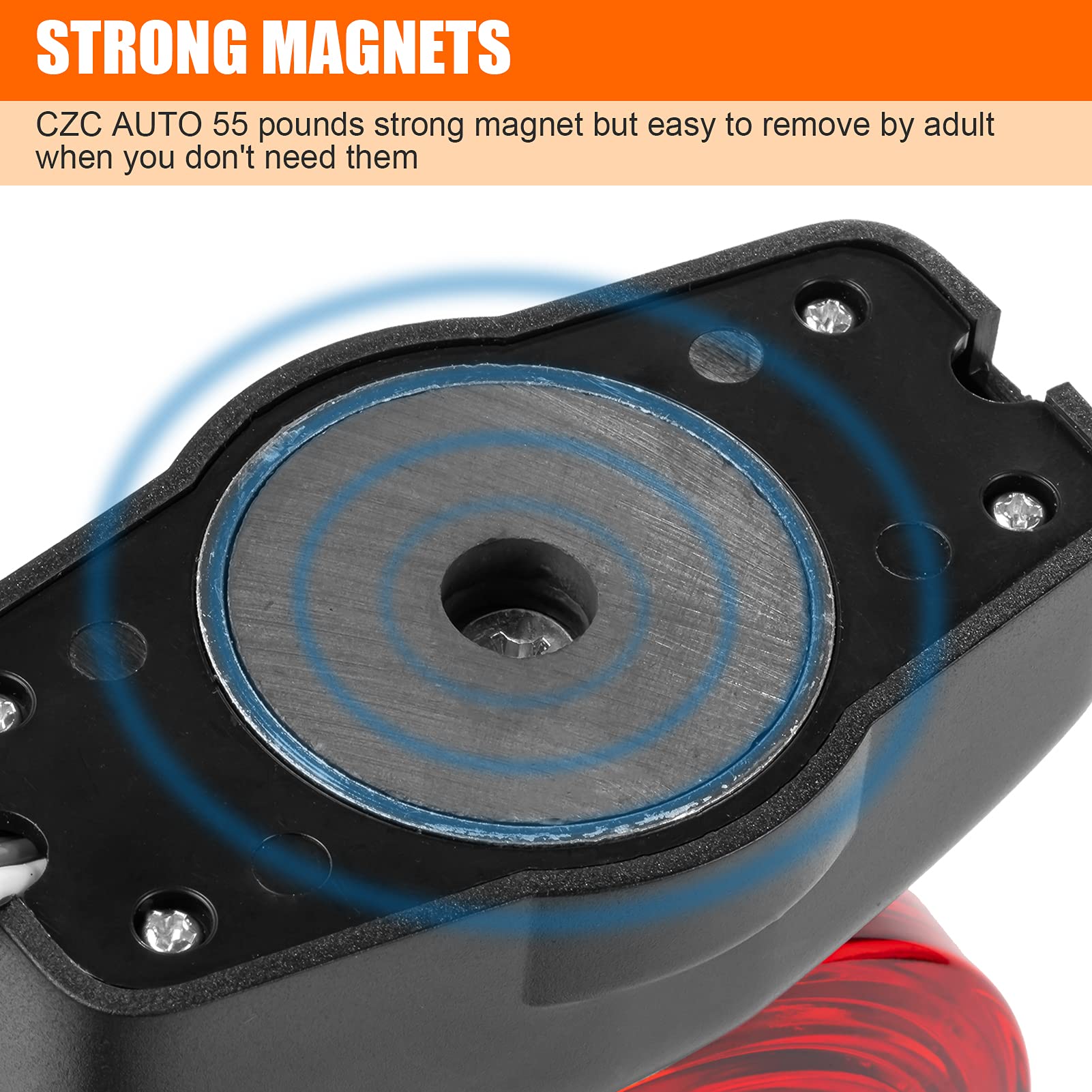 12V Magnetic Trailer Lights Kit - Red & Amber LED Tow Lights with 55lb Magnetic Strength, 20' Cable - Turn, Brake, Running Lights for Trailers, RVs, Trucks, Cars, Bikes & Tow Dollies - Ideal for Night Towing, Emergency Roadside Use & Off-Road Adventures