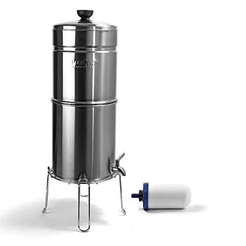 ProOne Traveler+ Stainless Steel Gravity Water Filter System - 2.25 Gallon Capacity | Countertop & Portable Water Purifier for Home, Camping, Travel | Includes 5-inch Filter & Wire Stand | Perfect for Emergency Preparedness, Outdoor Adventures & Clean Drinking Water Anywhere