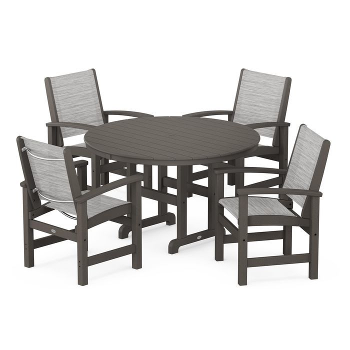 POLYWOOD Coastal 5-Piece Round Farmhouse Dining Set - Outdoor Patio Furniture for Backyard, Poolside & Beach House Dining