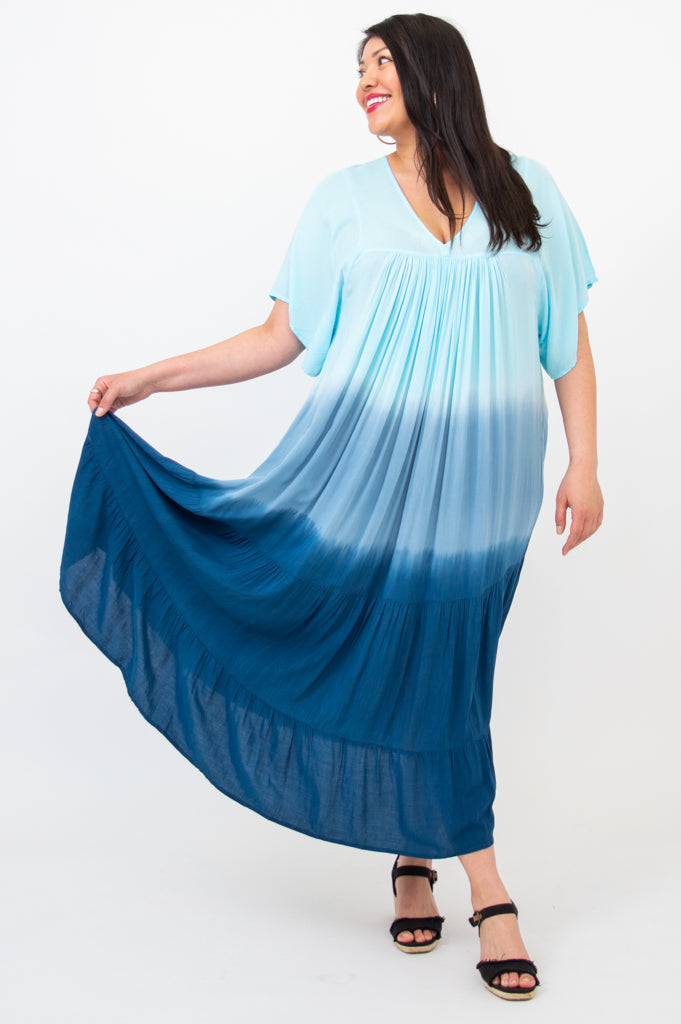 Turquoise Dip Dye Empress Dress - Elegant Boho Maxi Dress for Women | Perfect for Beach Vacations, Summer Weddings & Boho Chic Outfits