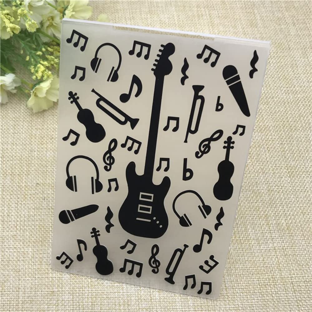Novaking Guitar Music Embossing Folder - DIY Scrapbook Album Card Making Tool, Plastic Template for Birthday & Music Theme Crafts | Perfect for Greeting Cards, Invitations, and Paper Crafting Projects