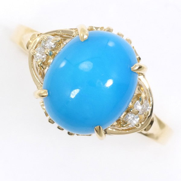 18K Yellow Gold Turquoise Diamond Ring for Women – Elegant Handmade Jewelry for Engagement, Wedding & Special Occasions