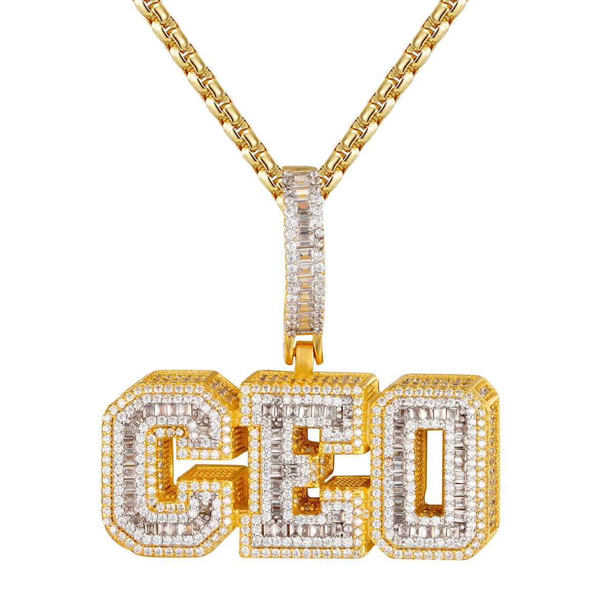 14K Gold Tone Hip Hop Baguette Pendant for Men - 3D Small CEO Necklace - Perfect for Streetwear, Gifts & Hip Hop Fashion Accessories