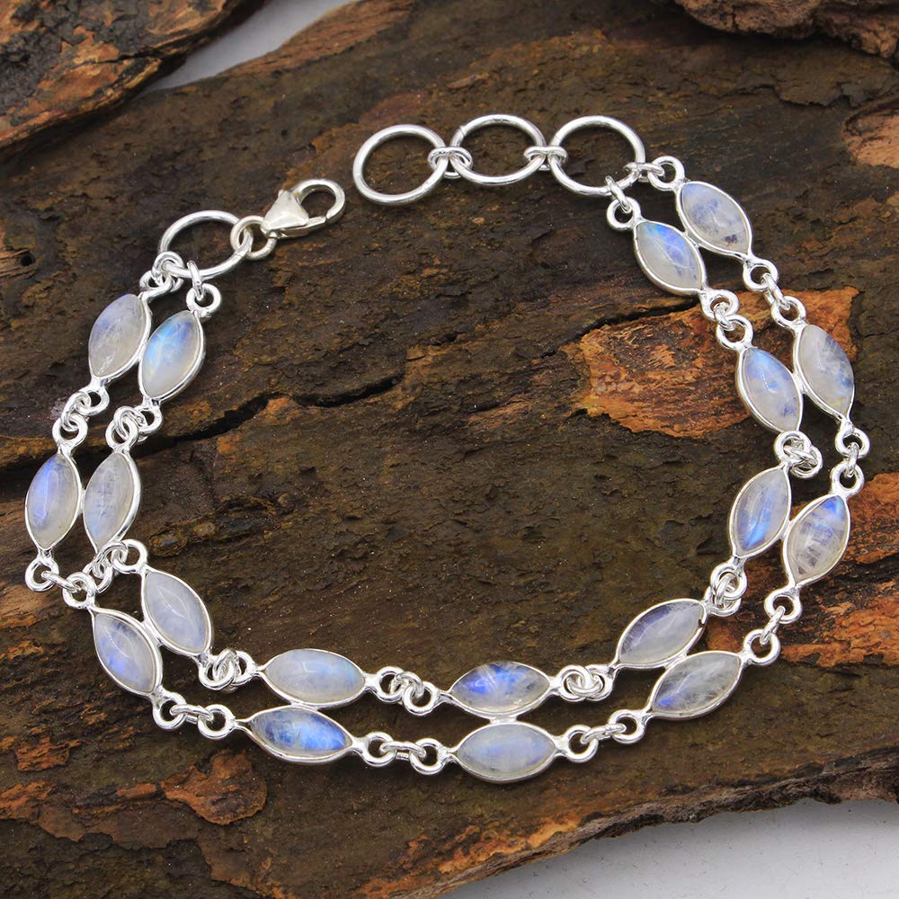 Natural Moonstone Bracelet 925 Sterling Silver Handmade Jewelry for Women - Christmas Gift & Party Wear