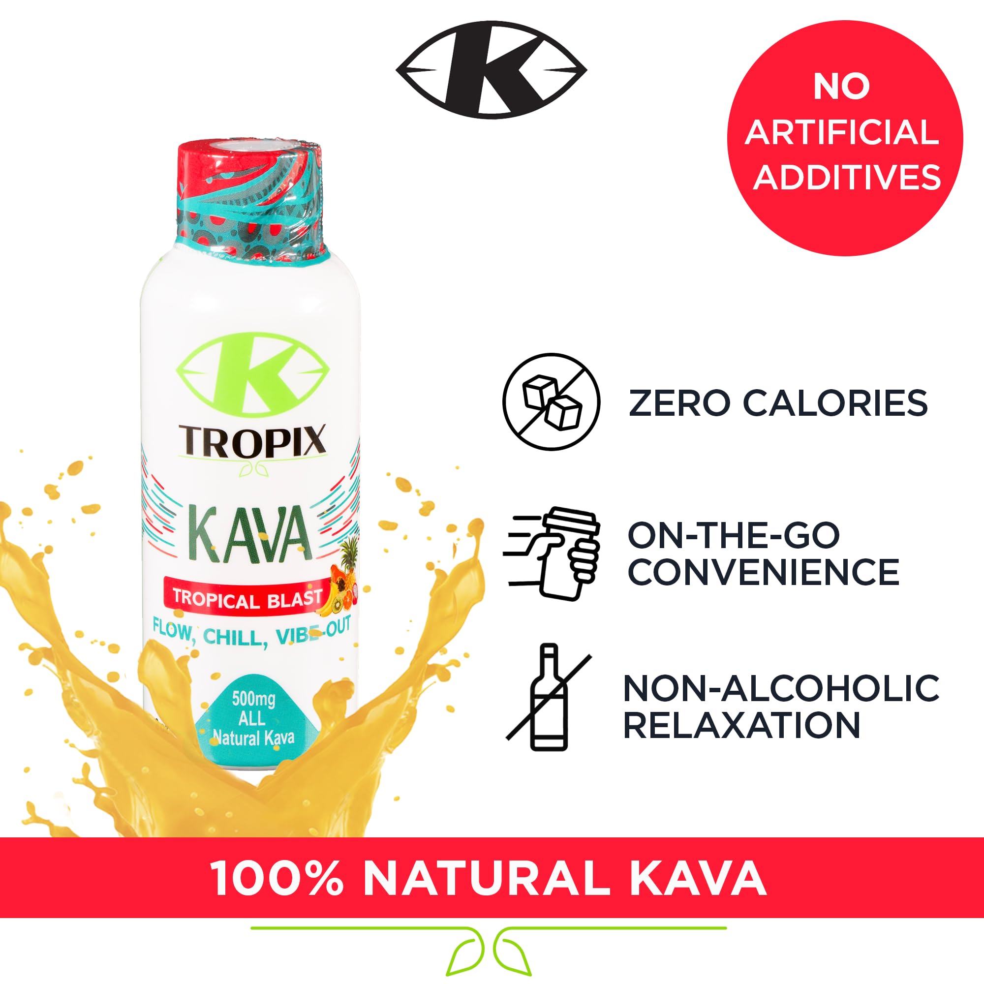K-Tropix Kava Shot Tropical Blast - 500mg Relaxation Drink for Stress & Anxiety Relief - Natural Kava Supplement for Calm & Wellness - 12 Pack - Perfect for Work Stress, Social Anxiety & Nighttime Relaxation