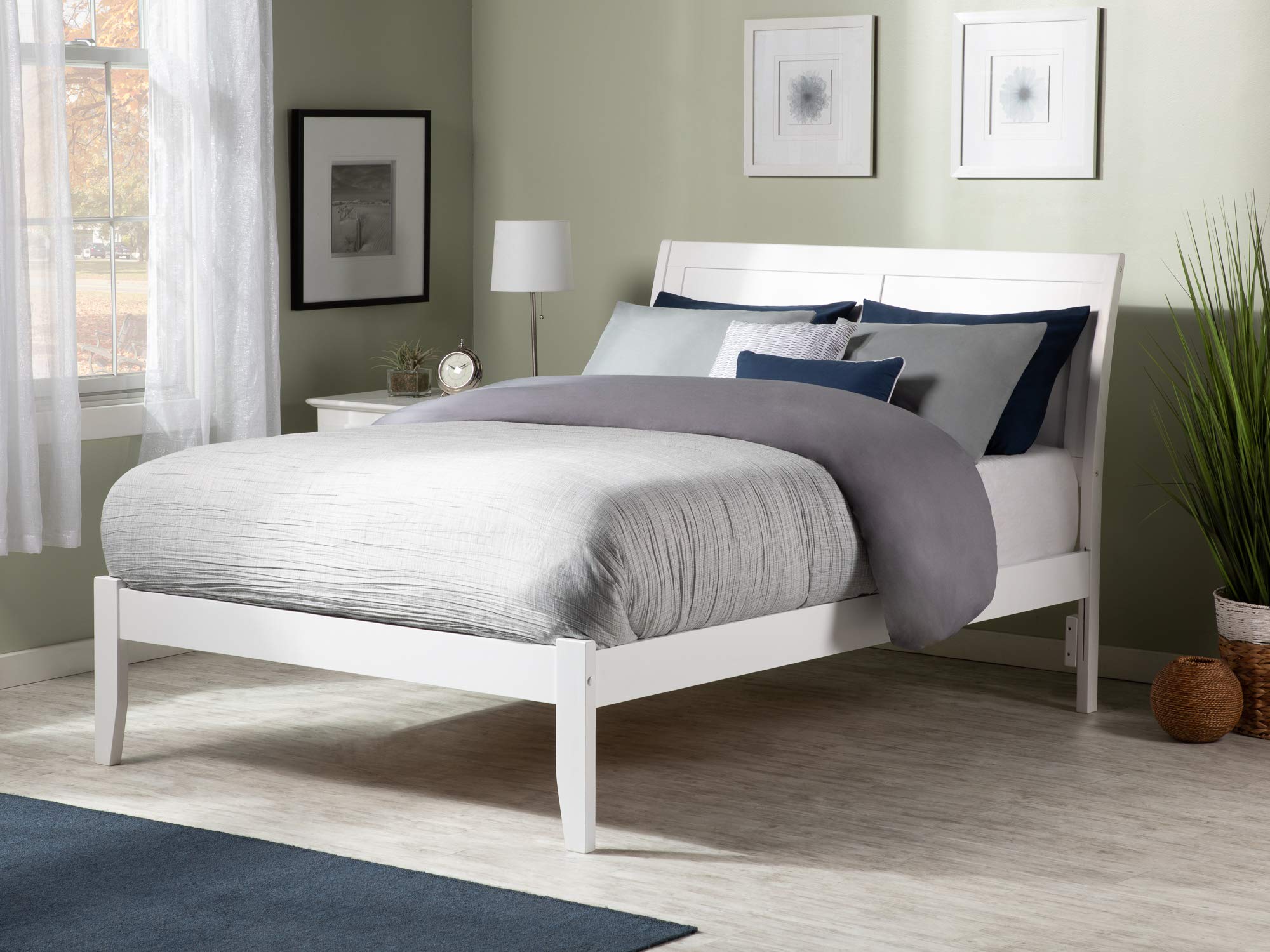 AFI Portland Full Platform Bed Frame with USB Charging Ports - Modern White Wooden Bed for Small Spaces & Apartments - Perfect for Bedrooms, Guest Rooms & Studio Living