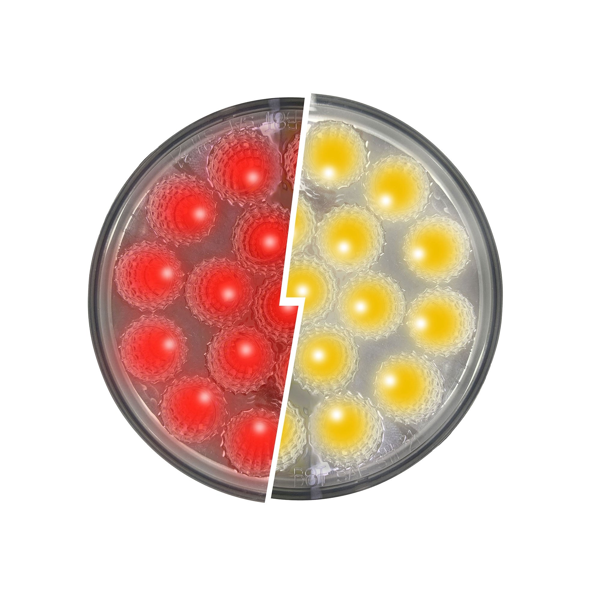 Fortpro 4-Inch Round Dual Function Multivoltage LED Lights - Red & Amber LED with Clear Lens (Model F238708) for Trucks, Trailers, and Emergency Vehicles