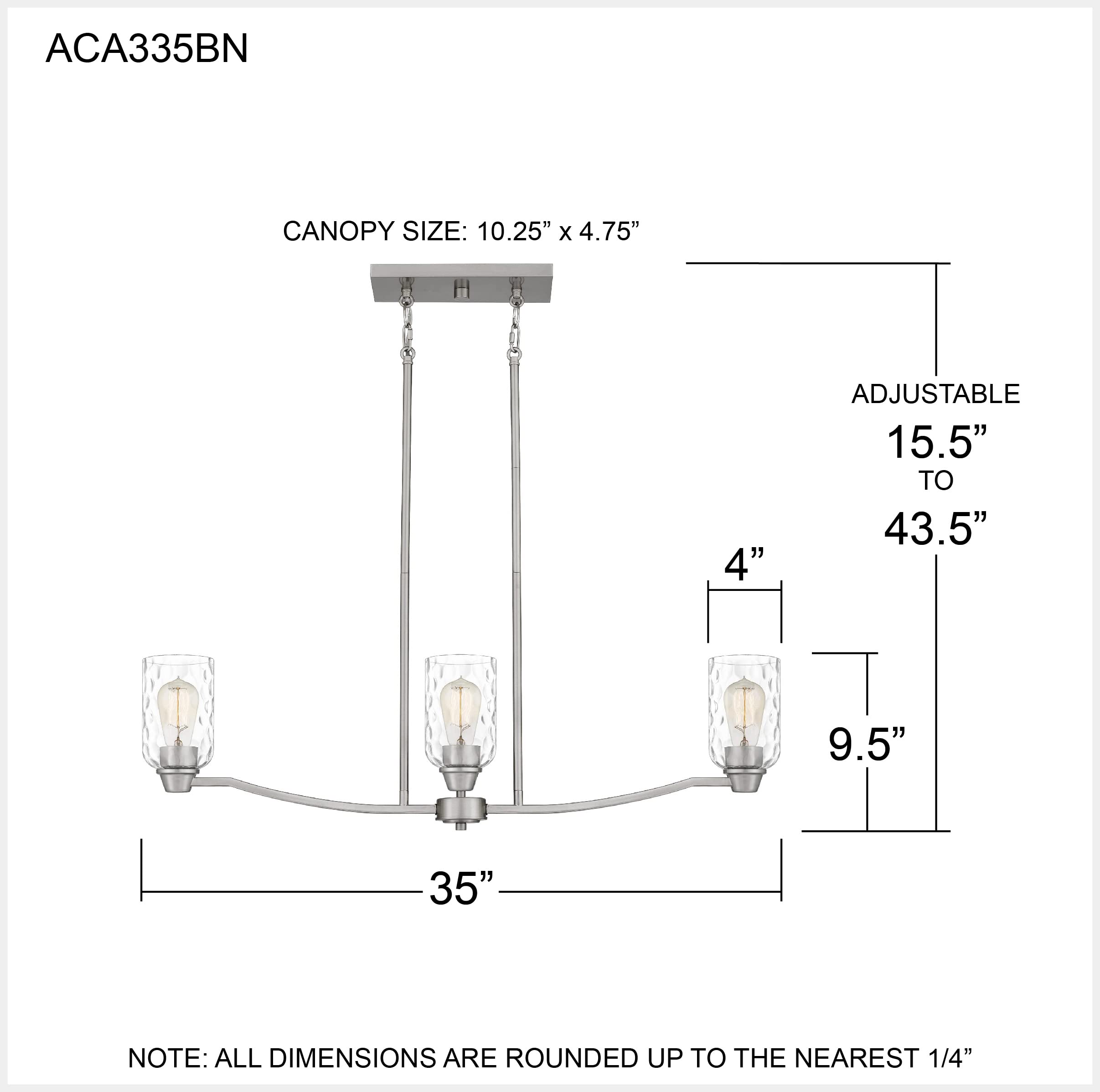Quoizel Acacia 3-Light Brushed Nickel Linear Chandelier - Modern Dining Room Lighting Fixture for Kitchen Island, Bedroom or Entryway