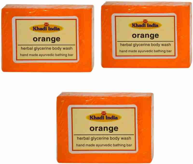 Natural Ayurvedic Herbal Orange Soap & Body Wash (125G x 3) - Organic Skin Cleansing for Face & Body - Perfect for Daily Use, Sensitive Skin & Aromatherapy