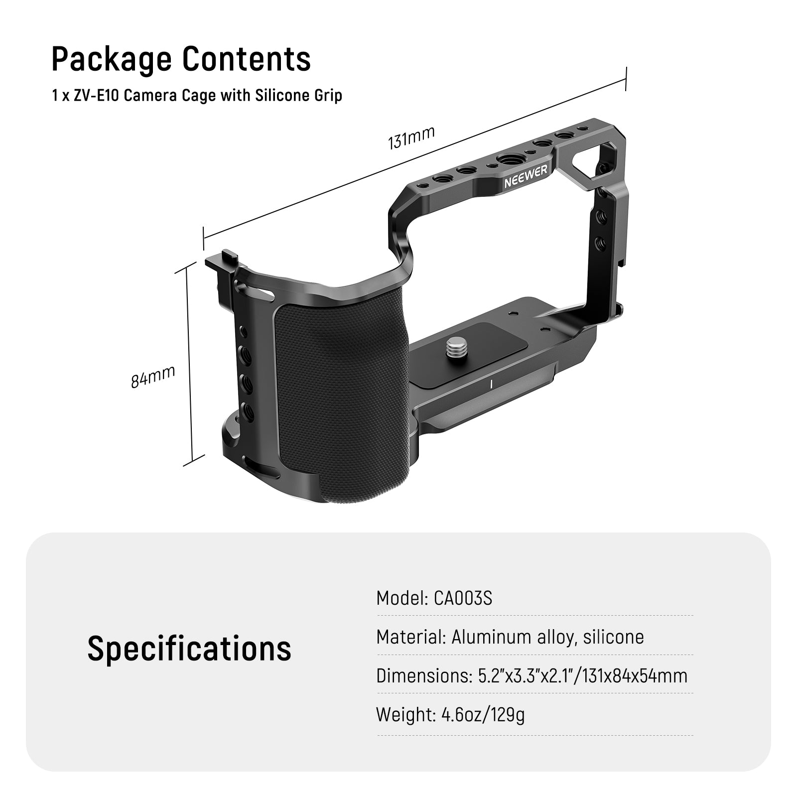 NEEWER CA003S Camera Cage for Sony ZV-E10 - Aluminum Alloy DSLR Rig with Cold Shoe Mount & 1/4