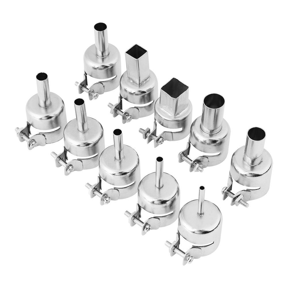 10pcs Heat Gun Nozzle Kit - Round & Square Stainless Steel Nozzles for 850/850A/852/852D Hot Air Soldering Stations - Perfect for Electronics Repair, Welding, and DIY Projects