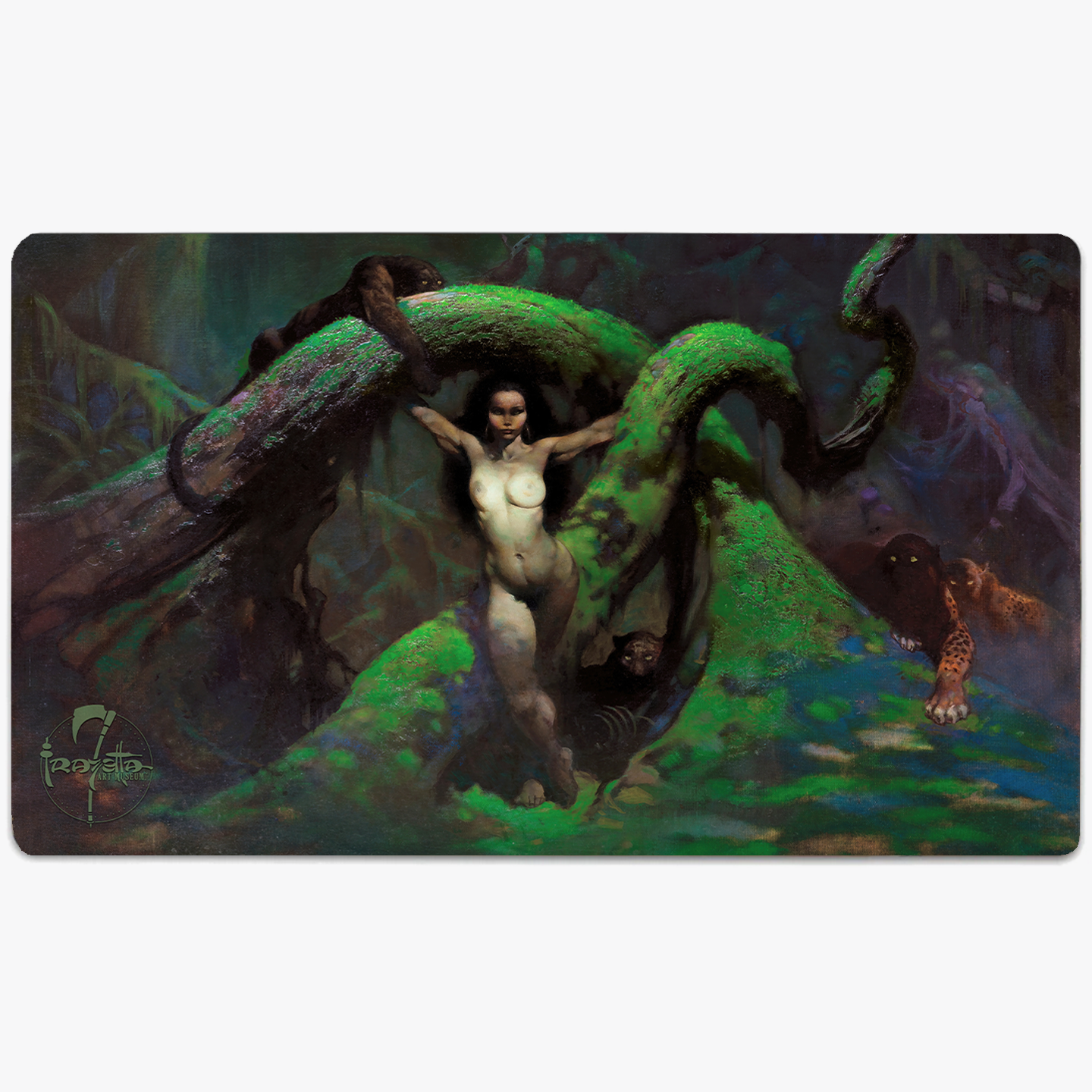 Frazetta Art Museum Cat Girl Playmat - Premium Gaming Mat for MTG, Yu-Gi-Oh, TCG & Board Games - Non-Slip Mouse Pad & Desk Protector - Fantasy Art Collector's Item