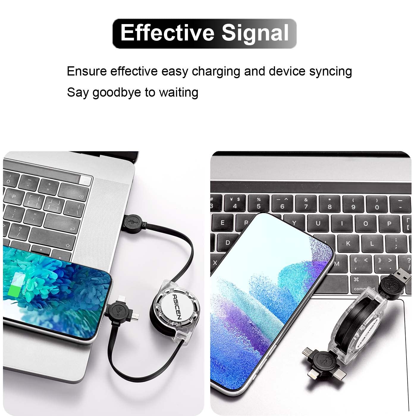 3.3ft 2-Pack Retractable Fast Charging Cable - 3-in-1 USB C/Micro USB/Lightning Charger Cord for iPhone 15/14/13, iPad, Samsung Galaxy, PS5, Tablets & More | Portable Travel & Home Office Charging Solution
