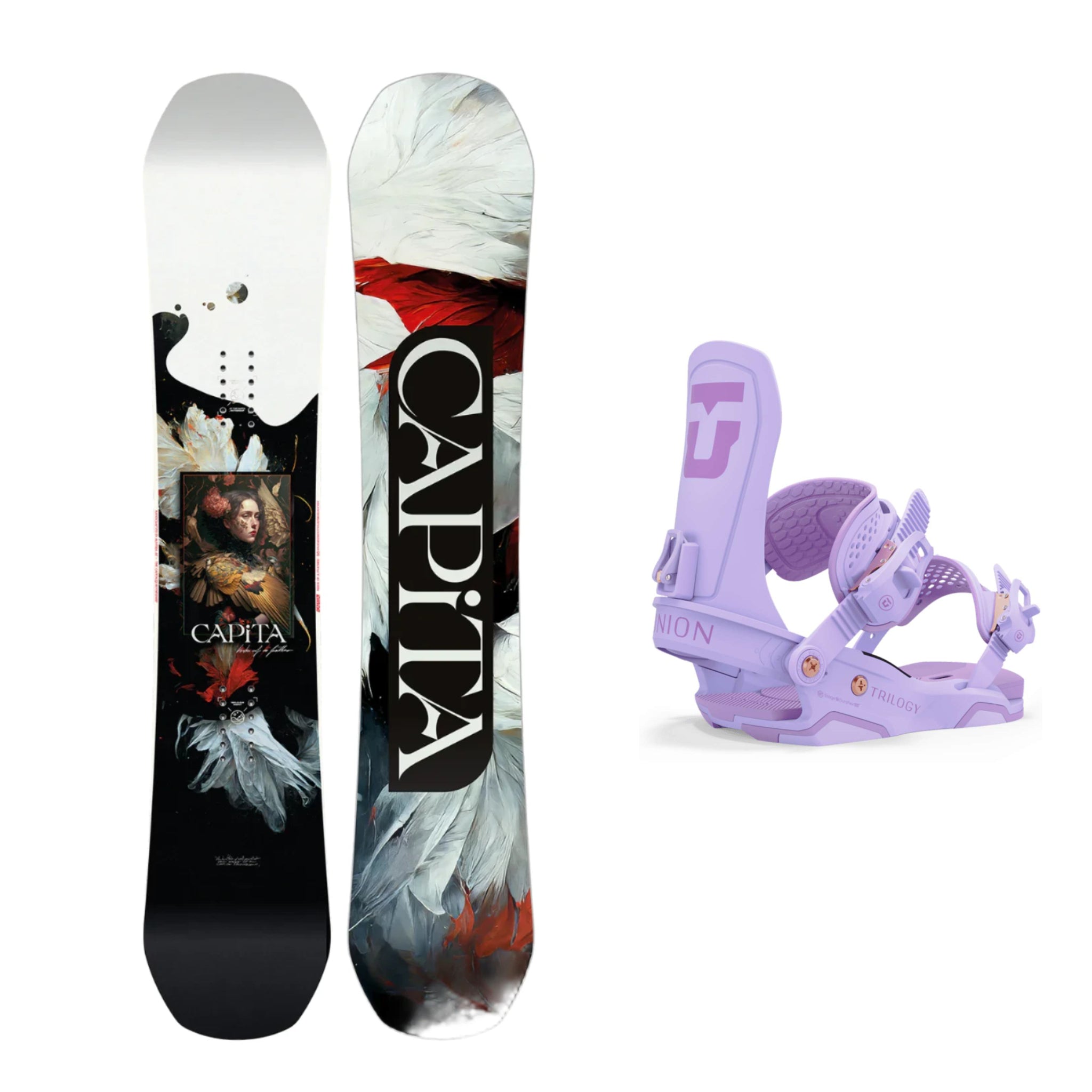CAPiTA Women's Birds of a Feather Snowboard with Union Trilogy Bindings 2025 | All-Mountain Freestyle Snowboard for Women | Perfect for Powder, Park & Backcountry Riding
