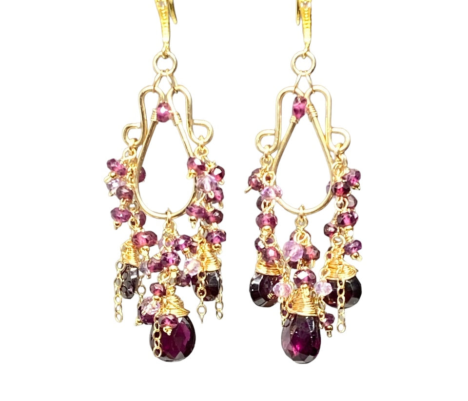 Rhodolite Garnet Boho Chandelier Earrings 14K Gold Fill Dangle Earrings for Women - Perfect for Weddings, Parties & Boho Fashion