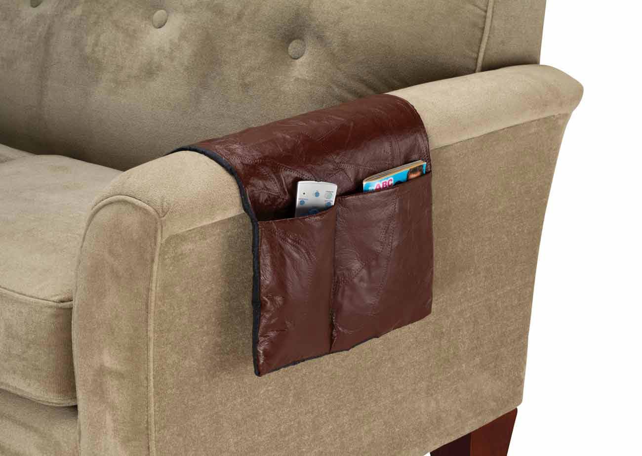 Stylish Brown Leather Armchair Caddy Organizer - Perfect for Living Room, Office & Home Theater Organization