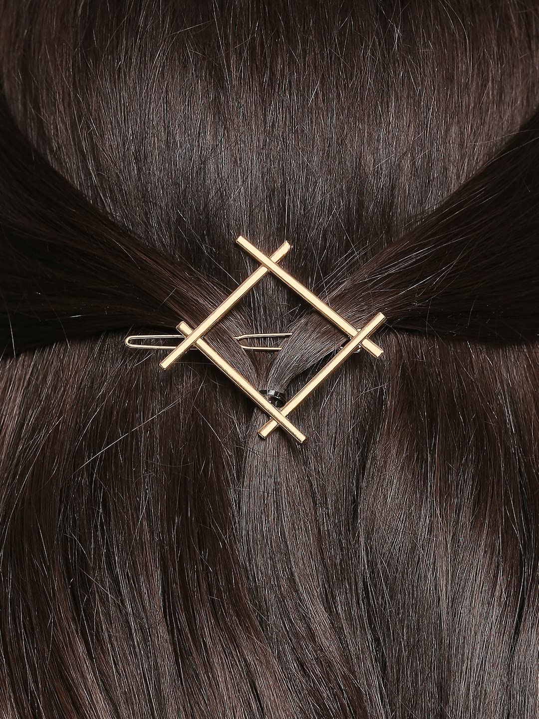 Stylish Gold Tone Square Geometric Hair Clip for Women & Girls - Hair Pin & Clamps for Parties, Weddings & Everyday Wear