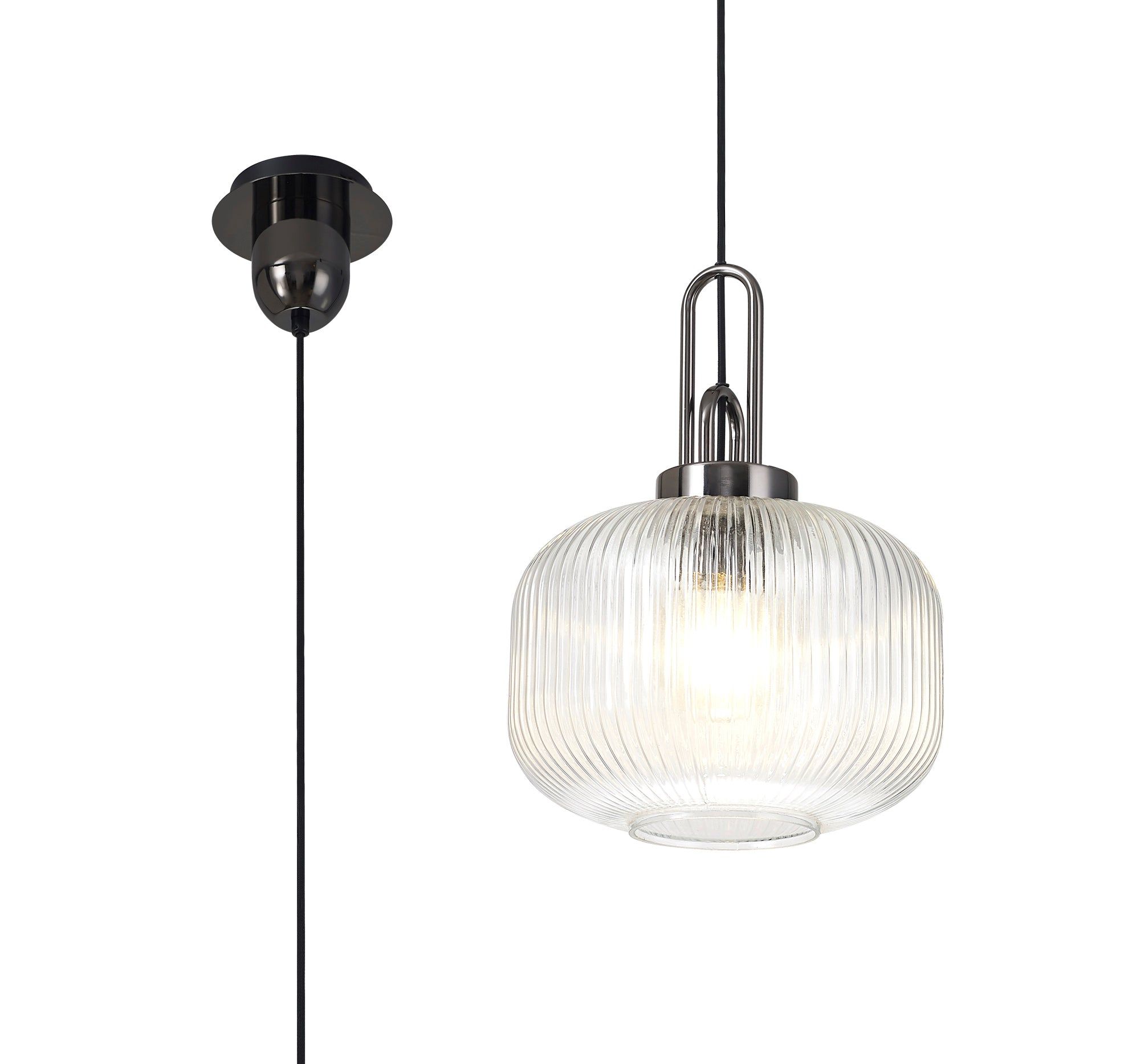 Stylish Cadiz 1-Light Pendant Light with 30cm Pumpkin-Shaped Ribbed Glass Shade - E27 Socket, IP20 Rated, Multiple Color Options - Perfect for Kitchen Island, Dining Room, or Entryway Lighting