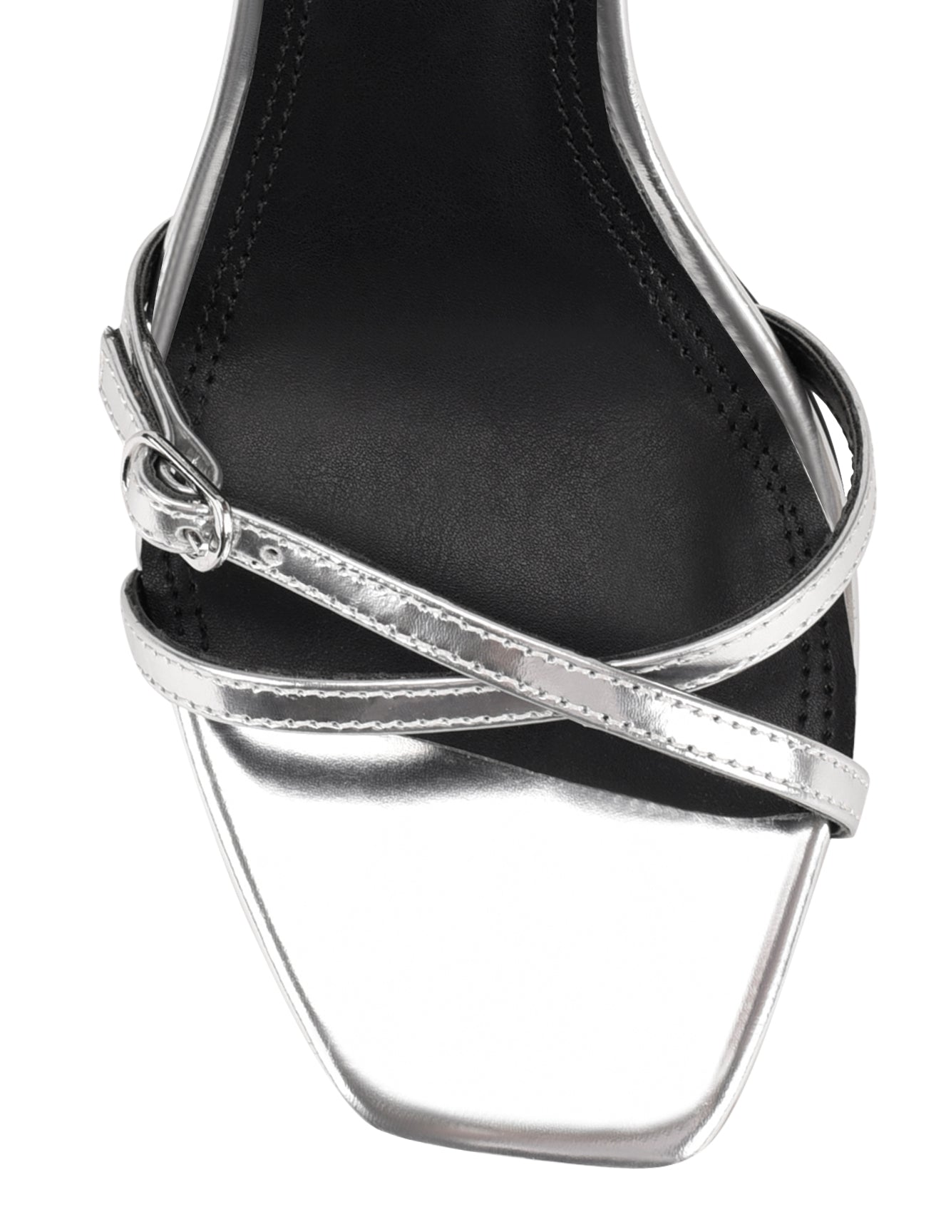 Niah Strappy Sandals - Silver Mirror Metallic Leather Women's Dress Sandals for Summer Weddings & Evening Parties