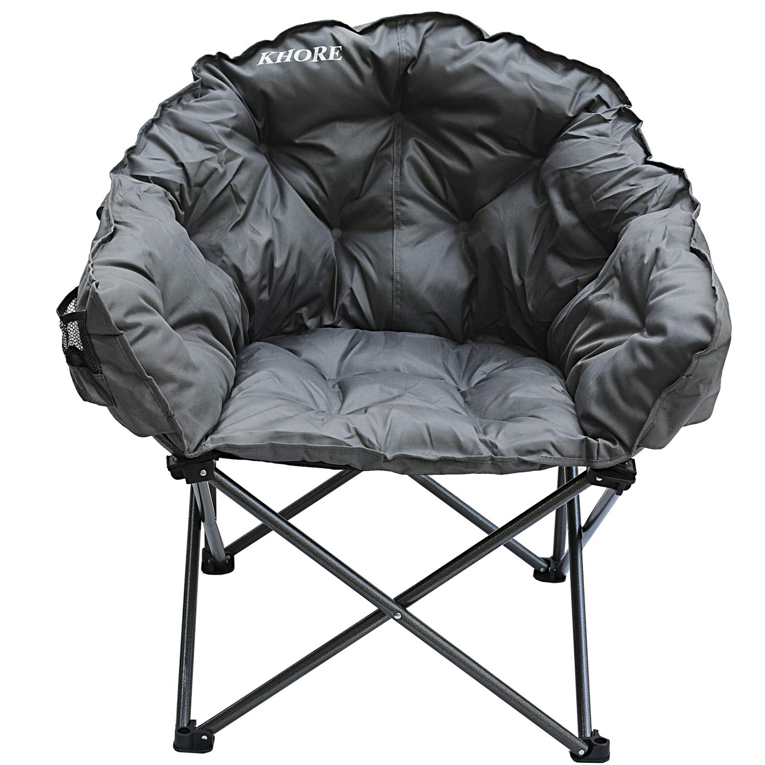KHORE Heavy Duty Steel Folding Camping Chair - Oversized Moon Saucer Chair with Carry Bag for Outdoor, Hiking, Beach, Picnic, Backyard & Patio Use