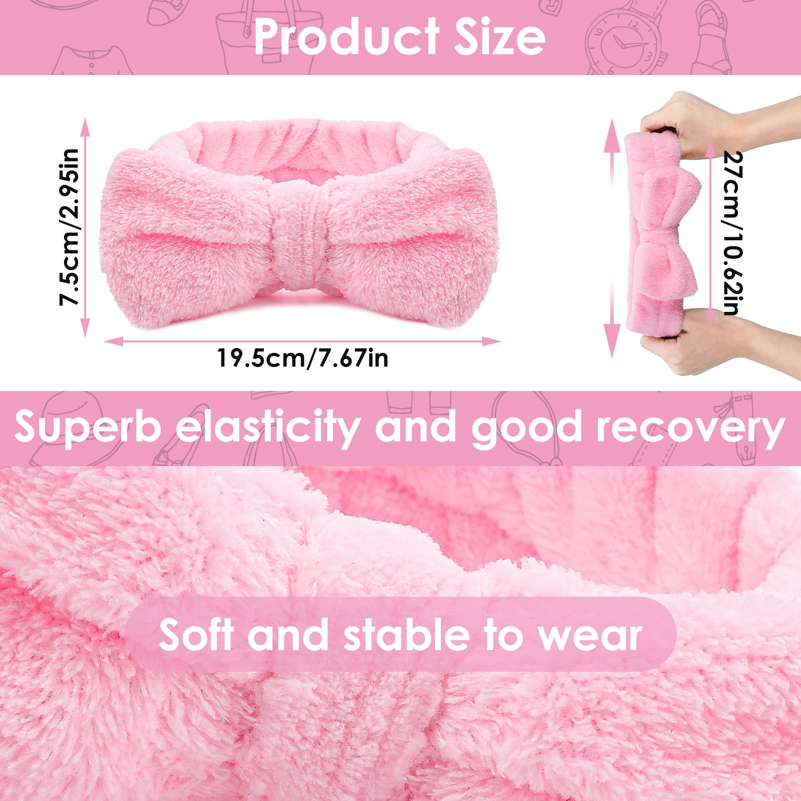 Molain Spa Headband for Women - Soft Coral Fleece Elastic Hair Band with Bowknot Design for Washing Face, Shower, Skincare & Sports | Perfect Makeup & Beauty Accessory (Pink)