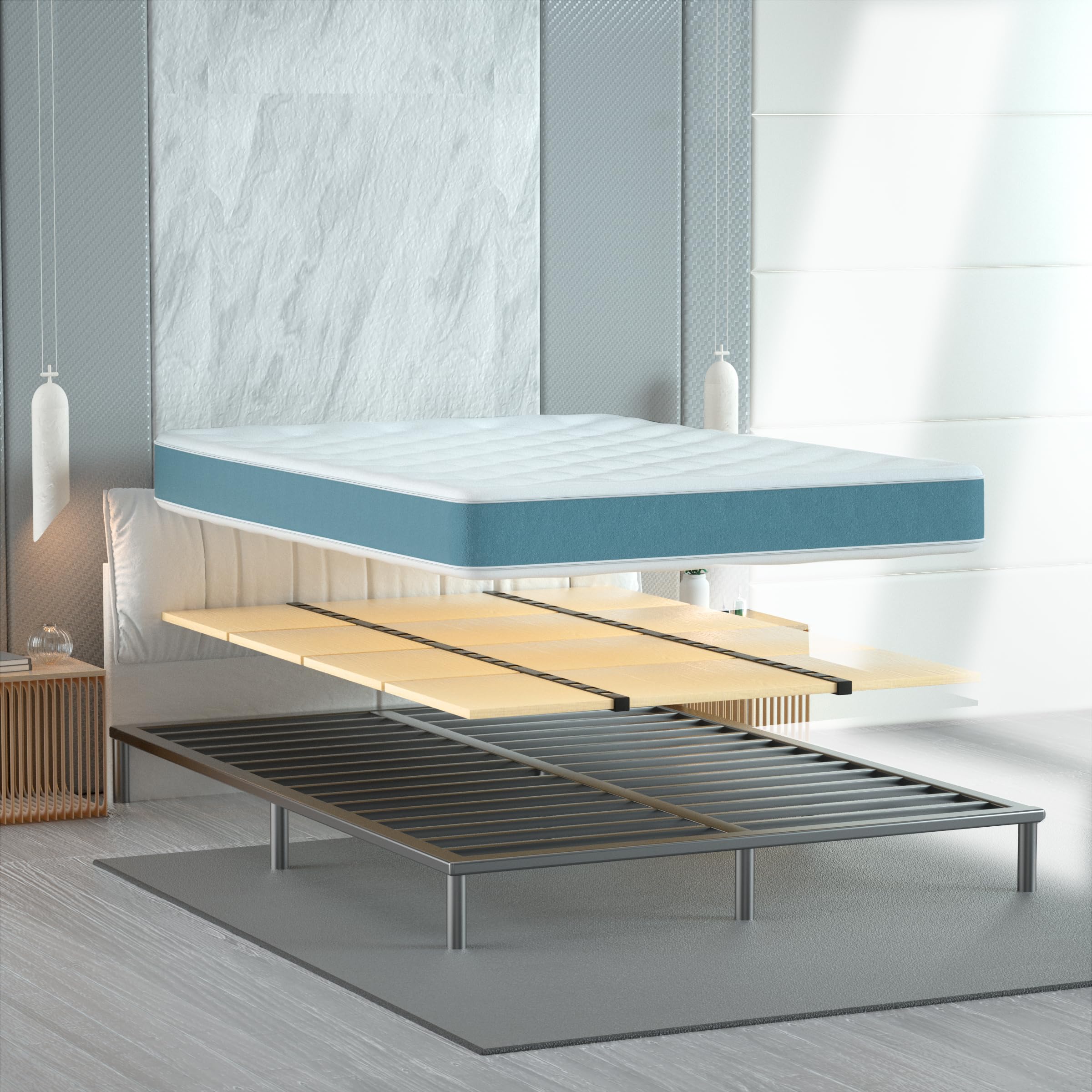 Queen Size Folding Box Spring - Sturdy Bed Support Board for Under Mattress, 74