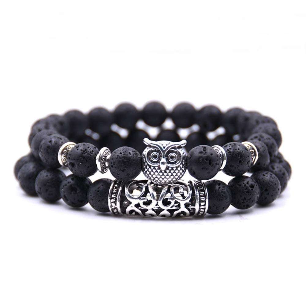 Owl Stone Bracelet for Men & Women - Handmade Jewelry Set with Owl Charm, Adjustable Bangle for Gifts - Perfect for Boho Style, Casual Wear & Spiritual Healing