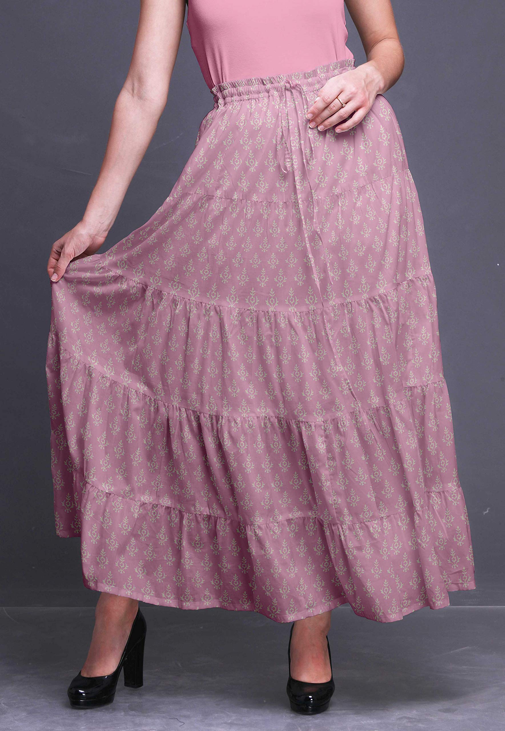 Boho Printed Skirts for Women - 5 Tier Long Cotton Maxi Skirt with Floral Design | Perfect for Beach, Summer Outfits & Casual Boho Fashion