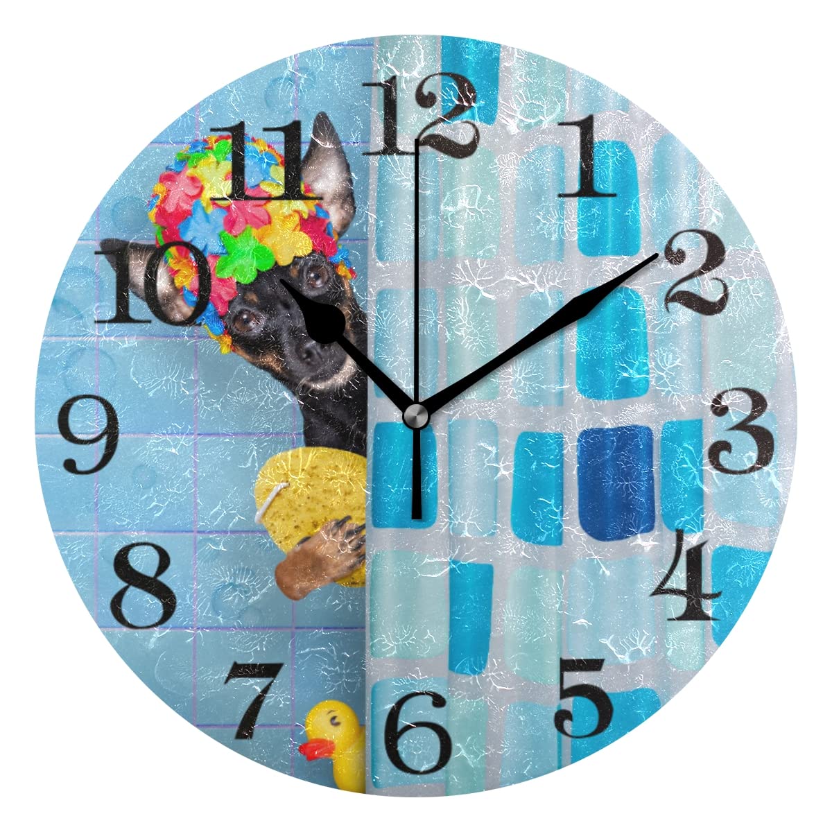 J JOYSAY 9.8 Inch Silent Non-Ticking Rustic Dog Wall Clock - Battery Operated Decorative Clock for Bathroom, Kitchen, Bedroom, Home Office & Shower - Perfect for Home Decor, Gifts & Farmhouse Style Interiors