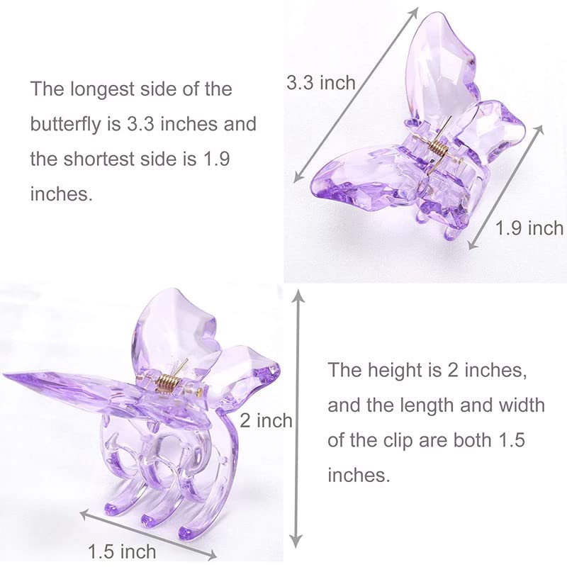 Butterfly Hair Clips for Women & Girls - 4 Pack Non-Slip Hair Claws for Thick & Medium Hair - Fashion Hair Accessories for Ponytails, Buns & Updos - Model 0070