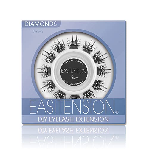 3D Effect DIY Eyelash Extension Kit - 12 Clusters Volume Lashes with Glue Bonded Band (C Curl, 14MM Diamonds) for Natural & Glamorous Look | Perfect for Home Use, Parties & Special Occasions