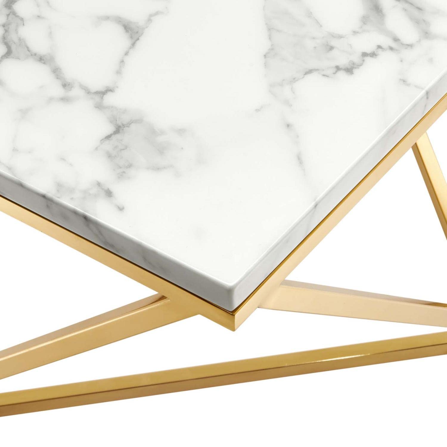 Modway Vertex Gold Metal Stainless Steel Coffee Table - Modern Round End Table with White Glass Top for Living Room, Office & Lounge Decor