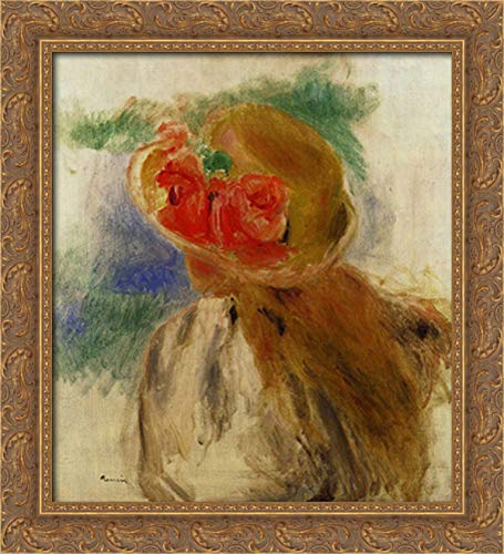 Pierre Auguste Renoir Floral Hat Girl 20x22 Gold Ornate Wood Framed Canvas Art - Perfect for Living Room, Bedroom & Office Wall Decor