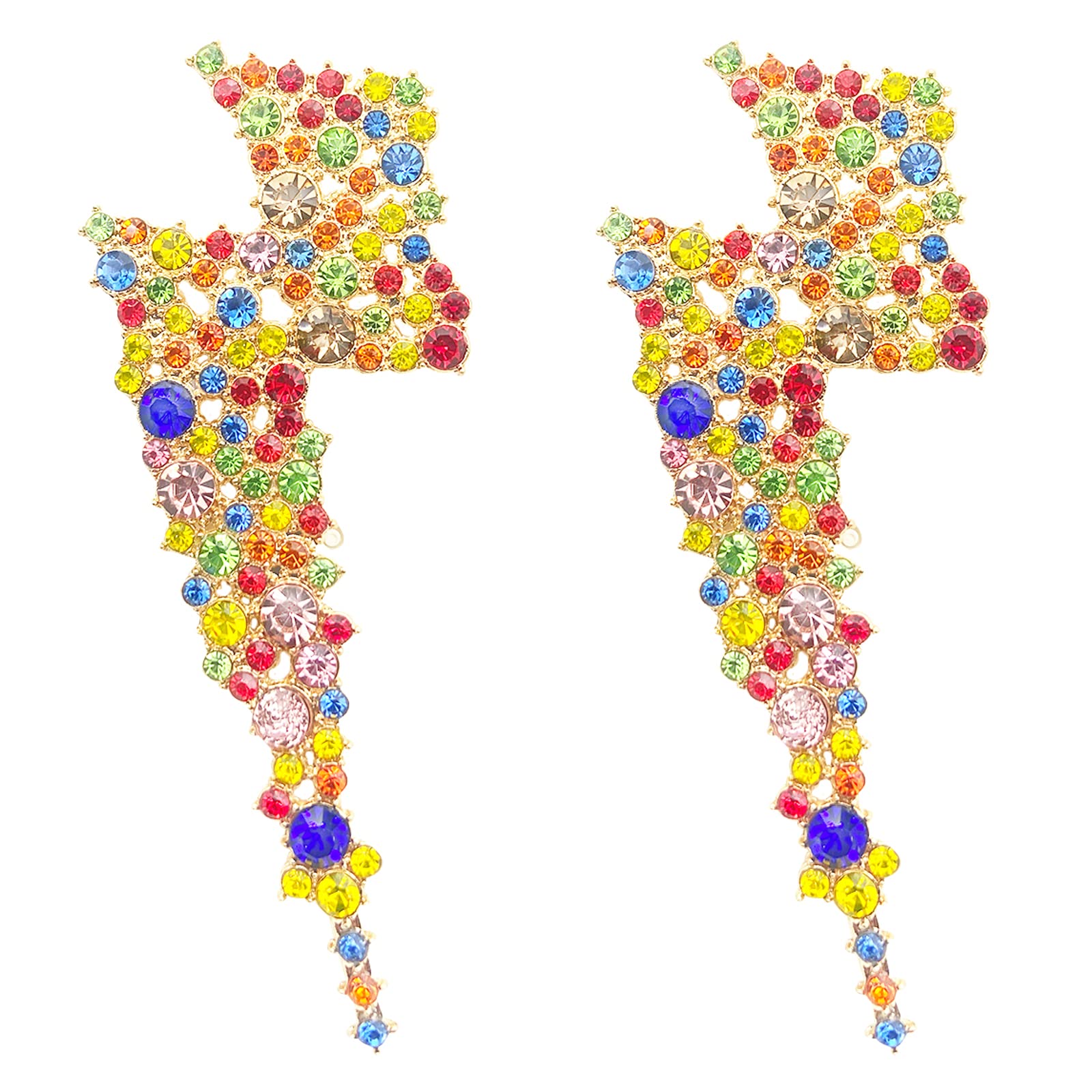 Lightning Bolt Stud Earrings for Women & Girls - Dainty Colorful Rhinestone Punk Fashion Jewelry - Perfect for Gifts, Parties & Everyday Wear
