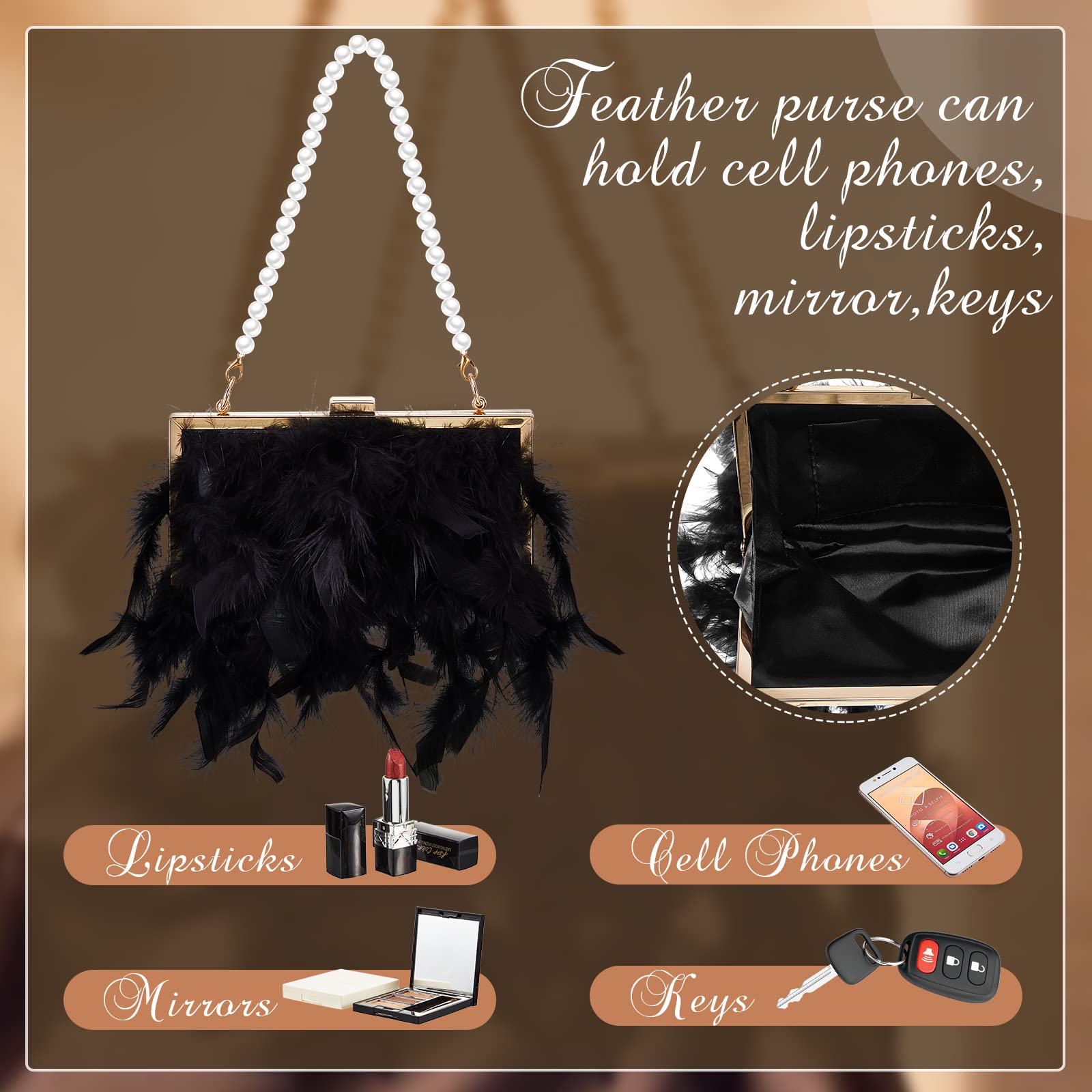 Amylove Feather Clutch Purse for Women - Elegant Furry Evening Bag with Glossy Fringe for Wedding, Bride & Special Occasions | Perfect for Prom, Gala & Formal Events