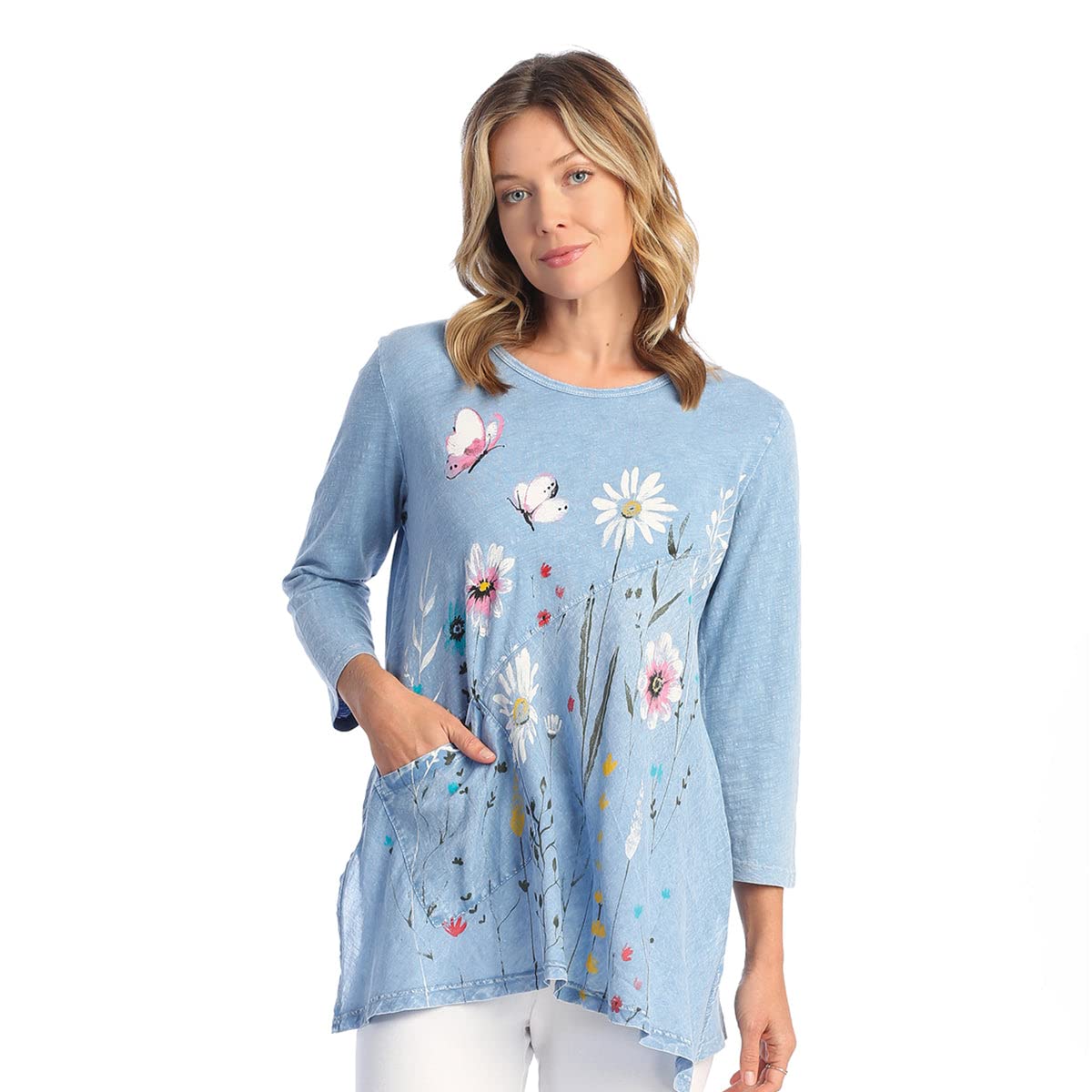 Jess & Jane Women's Mineral Washed Tunic Top with Linen Contrast Trim - Casual Boho Chic Blouse for Summer Outings & Beach Vacations