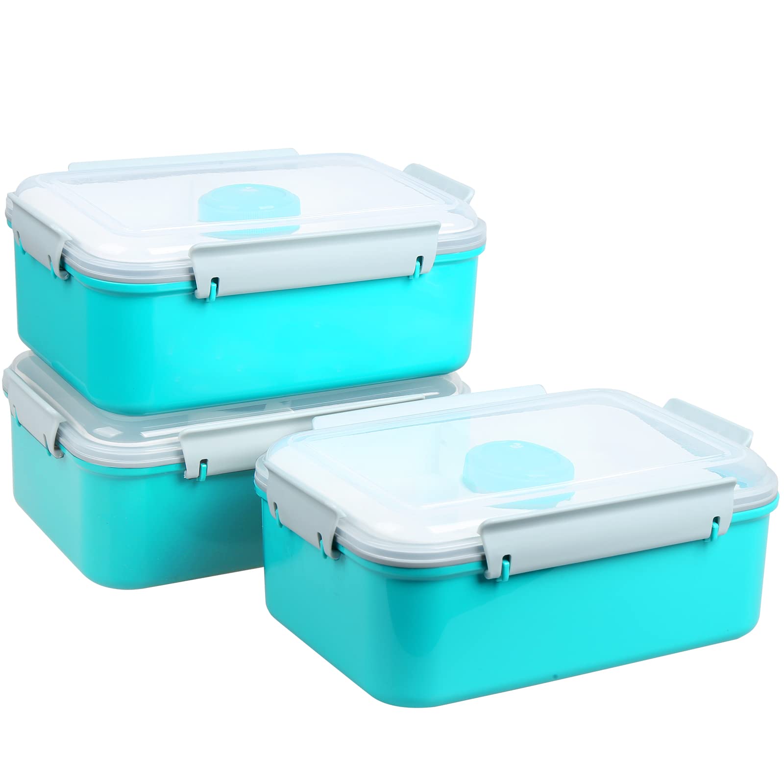 Shopwithgreen 3-Piece Salad & Food Storage Container Set - 47oz Bento Box with Removable Tray & Dressing Pots | Leakproof Lunch Box for Office, School, Travel & Meal Prep | BPA-Free Plastic Food Containers with Lids (Coastal Aqua)